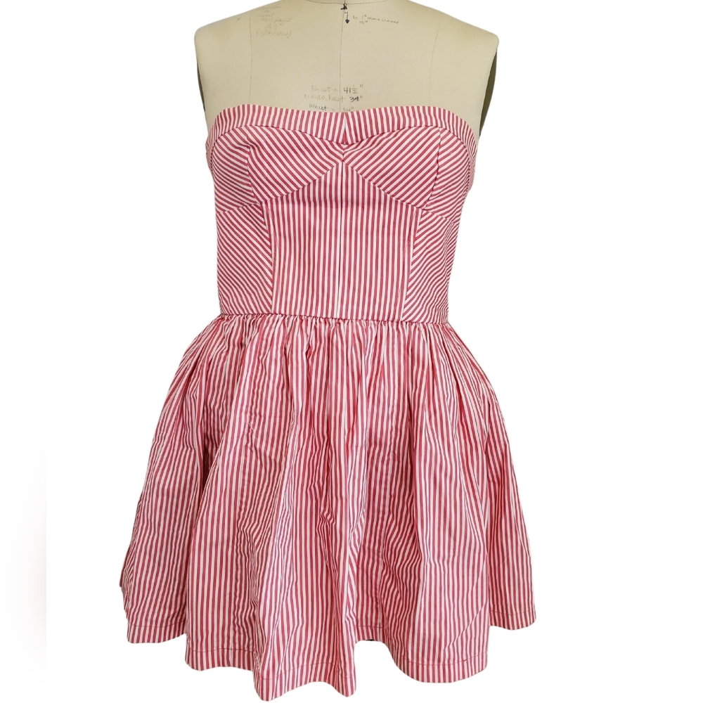 Jack Wills Fabulously British Red and White Striped Strapless Mini Dress Sz 10